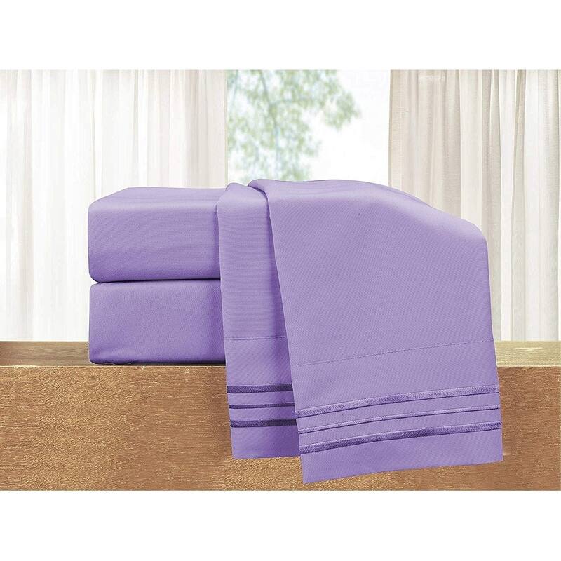 Elegant Comfort 4-Piece Cozy Soft 3-Line Bed Sheet Set with Deep Pockets - Full - Lilac