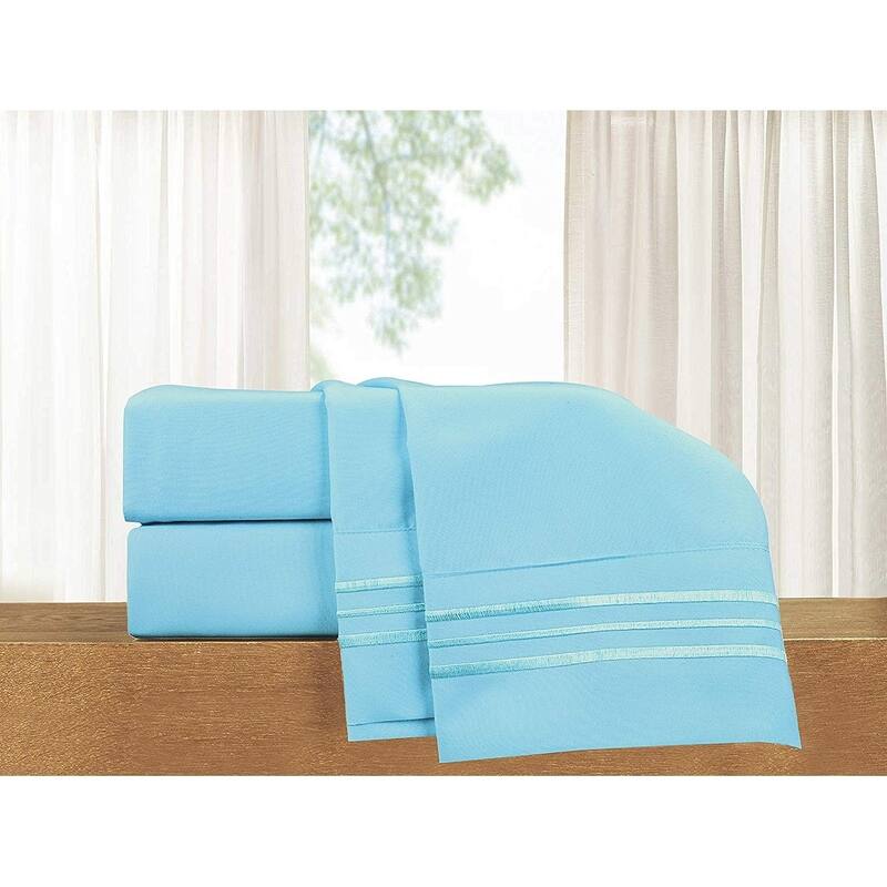 Elegant Comfort 4-Piece Cozy Soft 3-Line Bed Sheet Set with Deep Pockets - Twin - Twin XL - Aqua