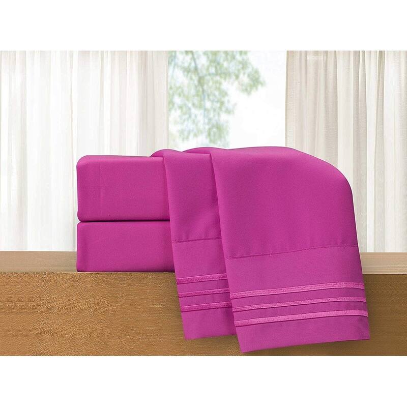 Elegant Comfort 4-Piece Cozy Soft 3-Line Bed Sheet Set with Deep Pockets - King - Pink