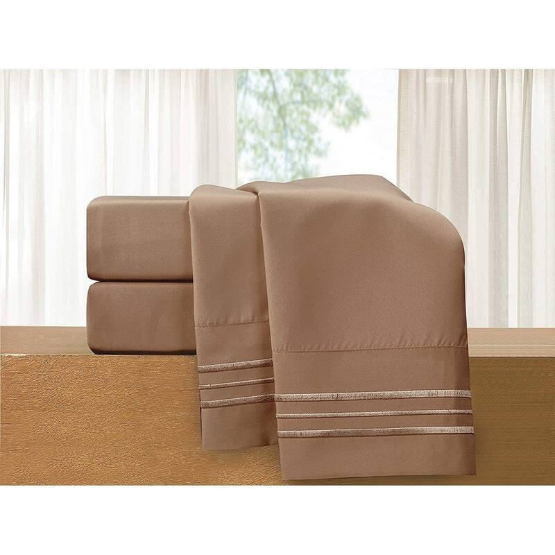 Elegant Comfort 4-Piece Cozy Soft 3-Line Bed Sheet Set with Deep Pockets - Twin - Twin XL - Taupe