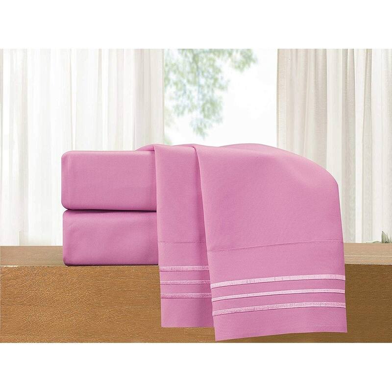 Elegant Comfort 4-Piece Cozy Soft 3-Line Bed Sheet Set with Deep Pockets - King - Light Pink