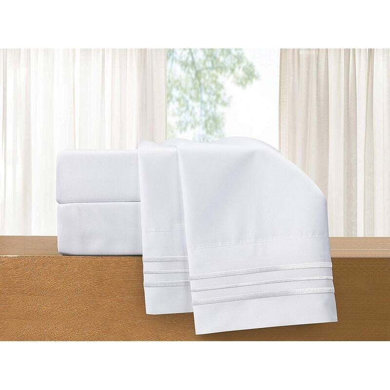 Elegant Comfort 4-Piece Cozy Soft 3-Line Bed Sheet Set with Deep Pockets - Queen - White