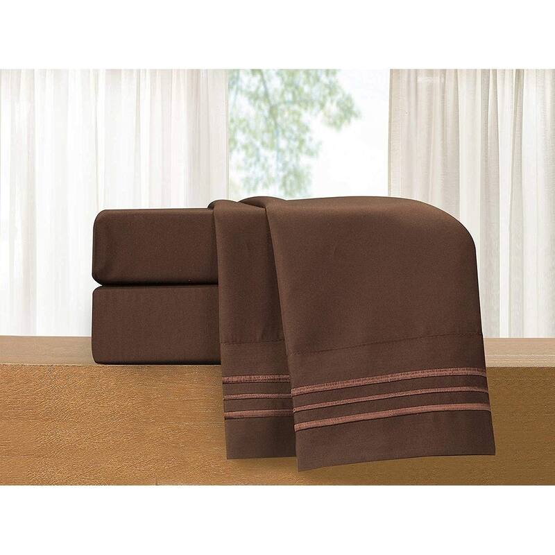 Elegant Comfort 4-Piece Cozy Soft 3-Line Bed Sheet Set with Deep Pockets - California King - Chocolate