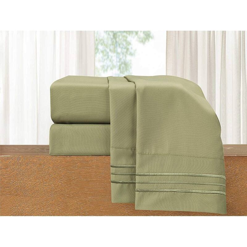 Elegant Comfort 4-Piece Cozy Soft 3-Line Bed Sheet Set with Deep Pockets - King - Sage