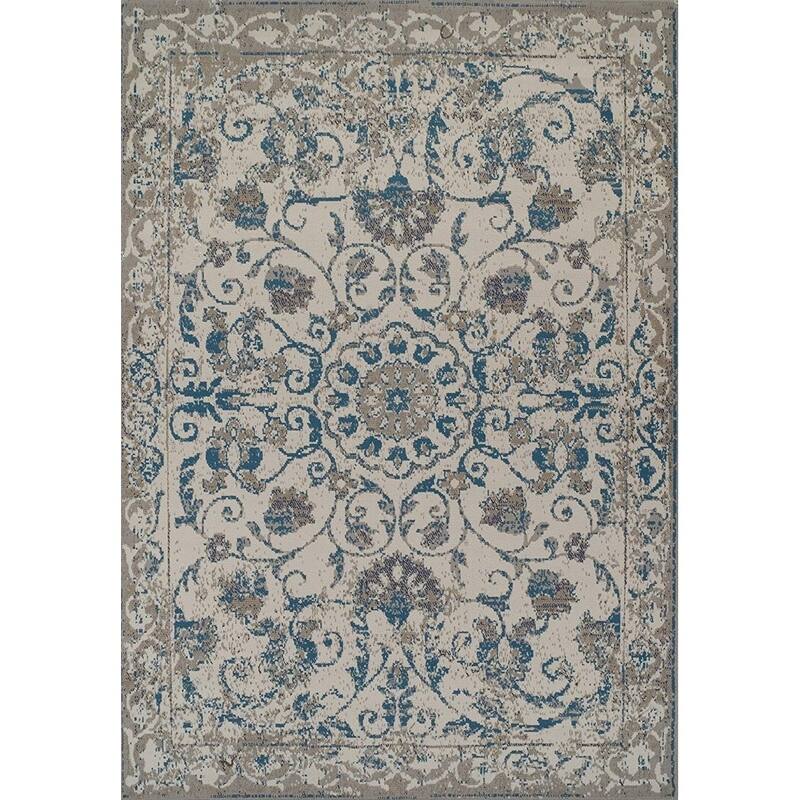 Copper Grove Vannes Modern Distressed Blue and Grey Floral Area Rug
