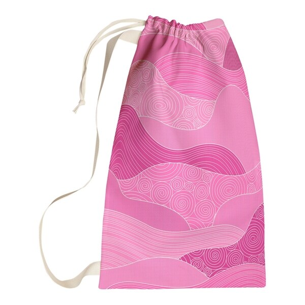 Katelyn Elizabeth Pink Hand Drawn Waves Laundry Bag