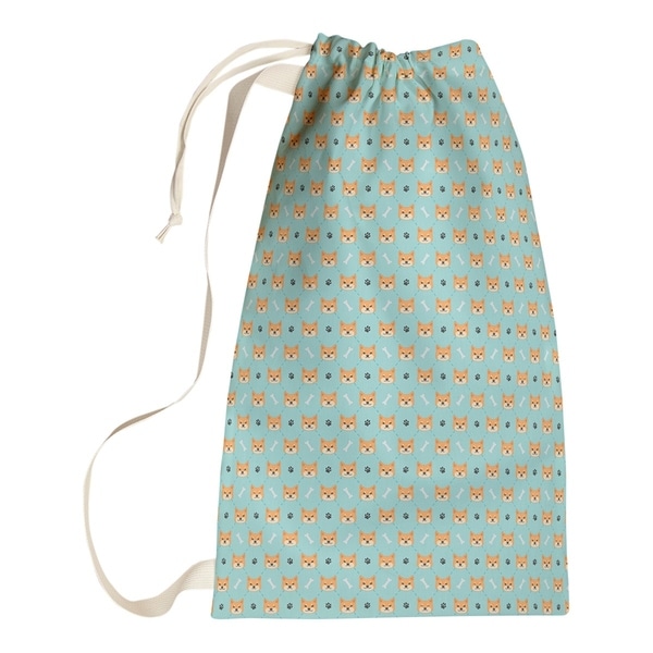 Katelyn Elizabeth Teal Shiba Inu Pattern Laundry Bag