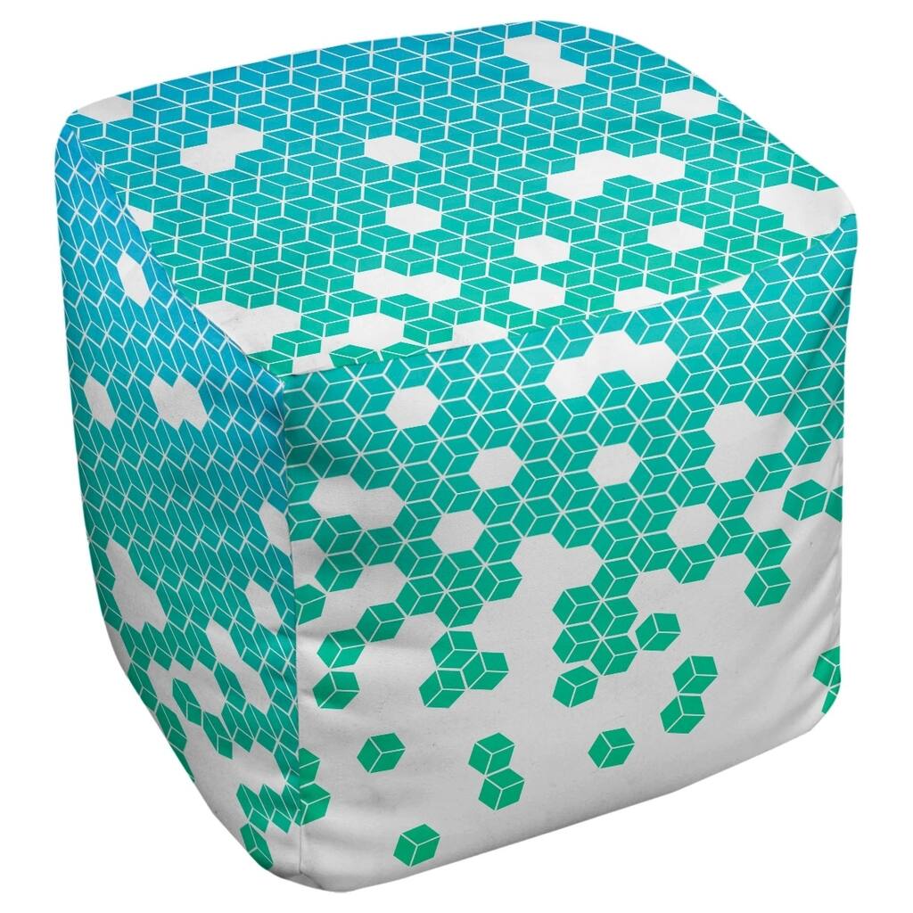 Katelyn Elizabeth Blue & Green Tumbling Cube Pattern Ottoman