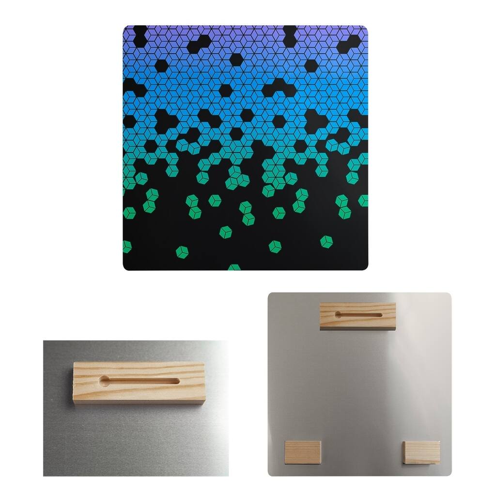 Katelyn Elizabeth Peacock Ombre Tumbling Cube Pattern Metal Print