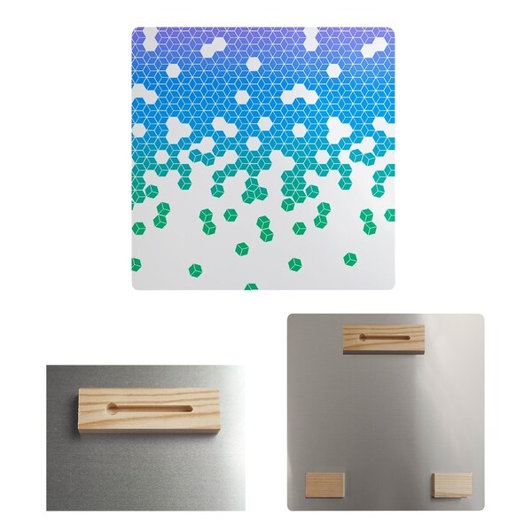 Katelyn Elizabeth Peacock & White Tumbling Cube Pattern Metal Print
