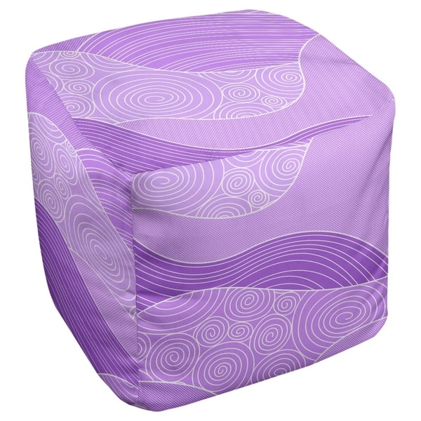 Katelyn Elizabeth Purple Hand Drawn Waves Ottoman