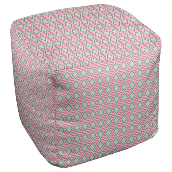 Katelyn Elizabeth Pink & Teal Geometric Diamonds Ottoman