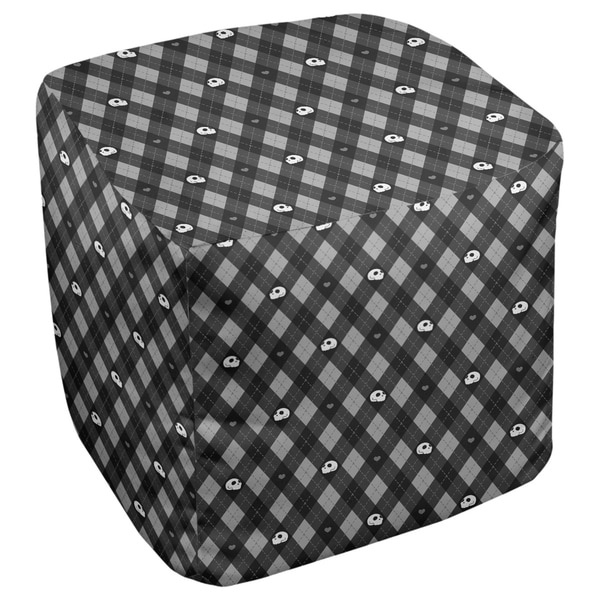 Katelyn Elizabeth Black Argyle Skulls Pattern Ottoman