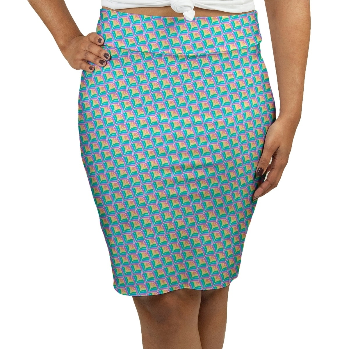 Rainbow Geometric Shapes Bodycon Skirt