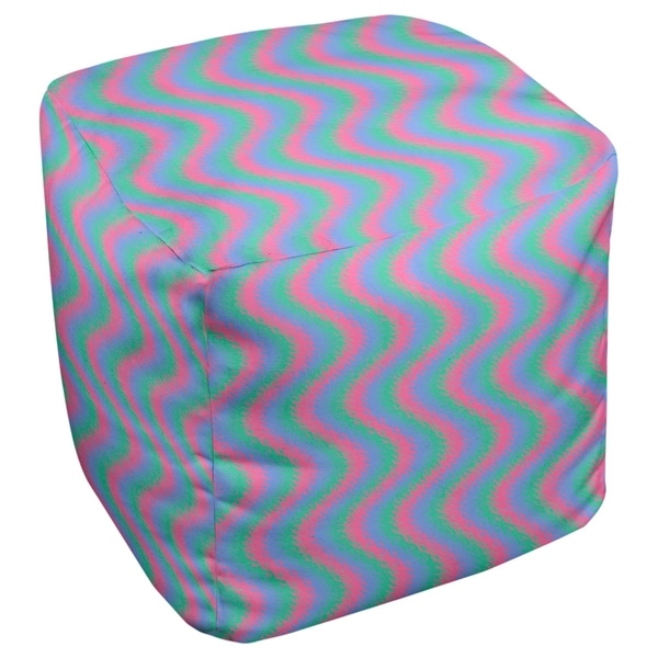 Katelyn Elizabeth Pink Green & Blue Wavy Stripe Pattern Ottoman