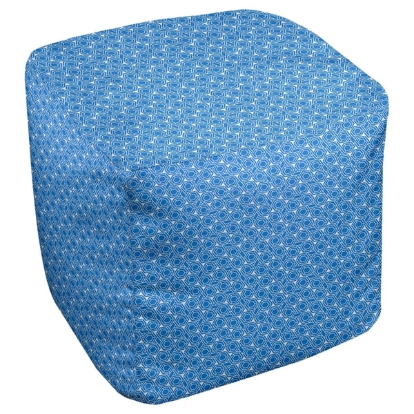 Katelyn Elizabeth Blue & White Hexagonal Lattice Ottoman