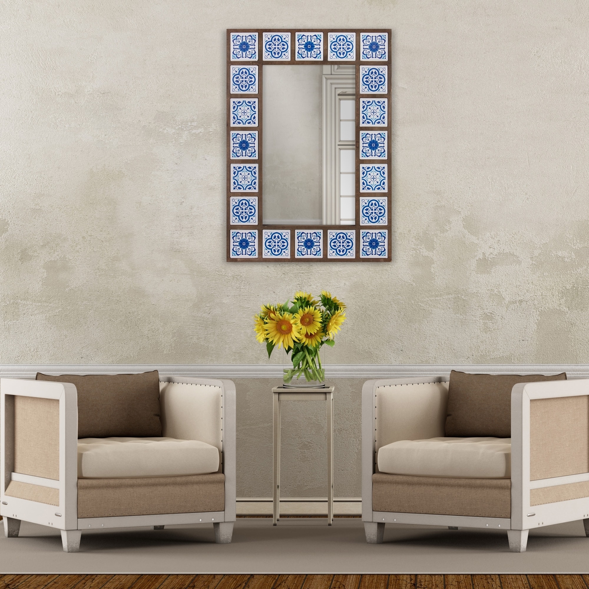 Patton Wall Decor 28x38 Indigo Moroccan Tile Framed Mirror Patton Wall Decor 28x38 Indigo Moroccan Tile Framed Mirror