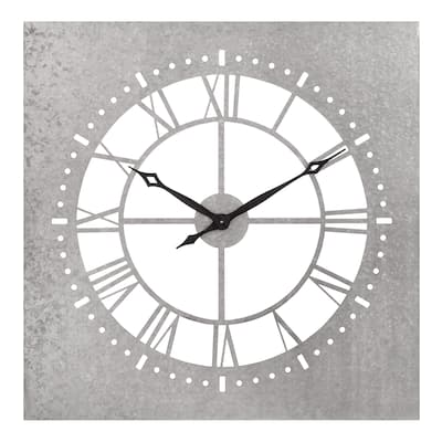 34" Square Galvanized Metal Cut Out Roman Numeral Wall Clock