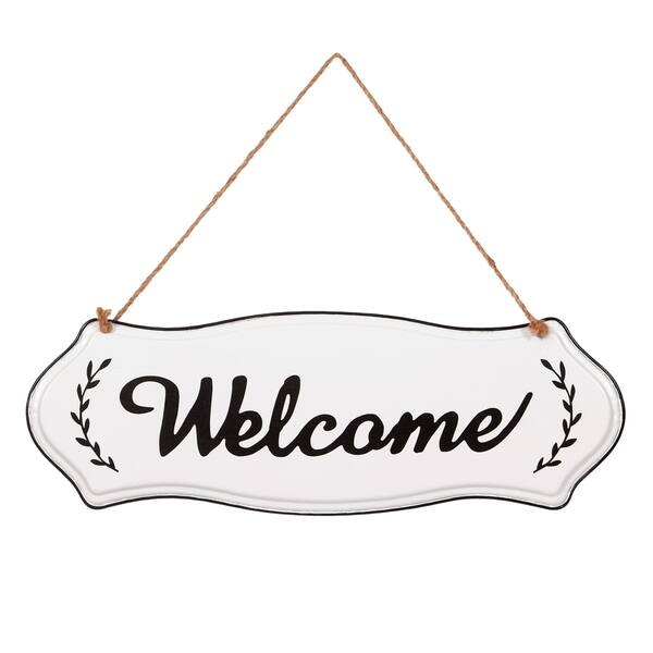 Farmhouse Hand Painted Welcome Tin Enamel Wall Sign with Jute Rope ...