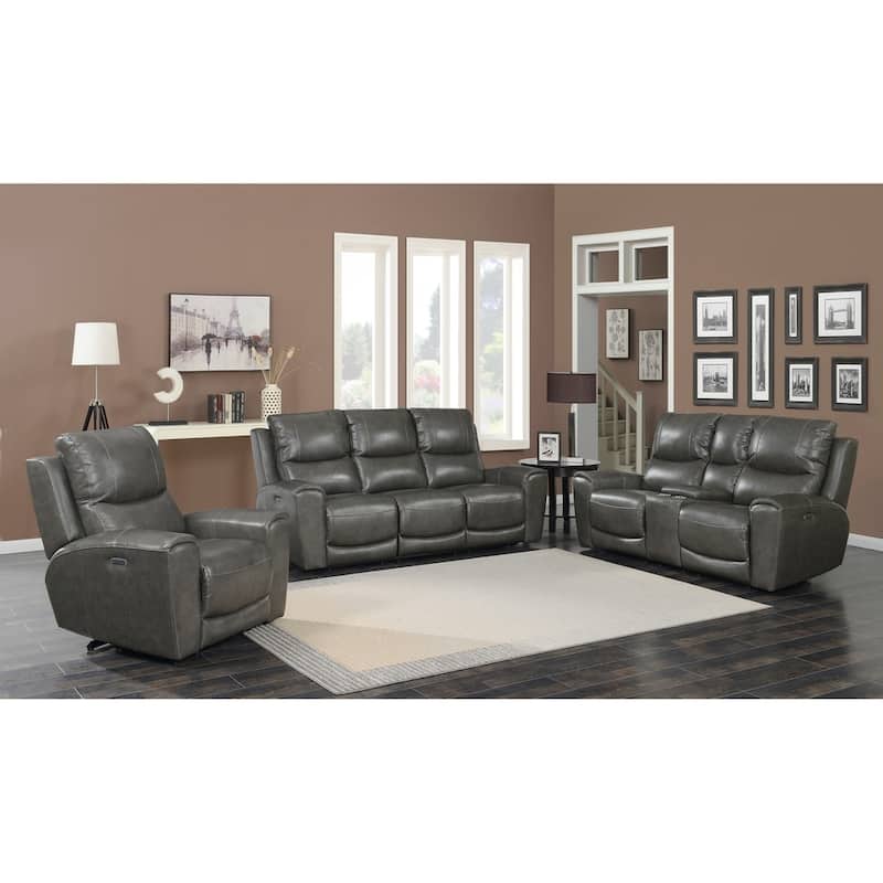 Steve Silver Fyti Top Grain Leather Power Reclining 3-piece Set - Grey