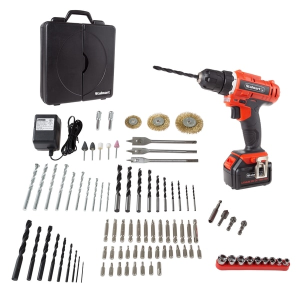 20V Cordless Drill with Rechargeable Battery and 89 Piece Accessory Set- Power Tool with Bits, Drivers and Brushes by Stalwart