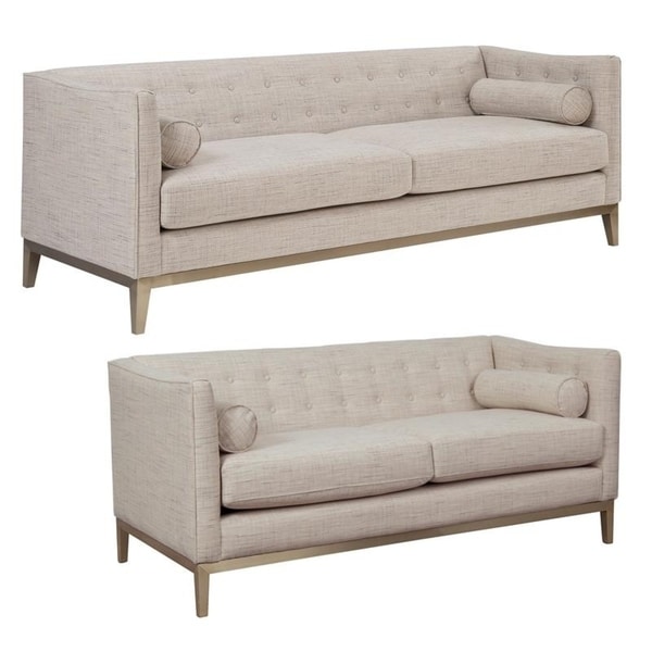 Quinn Cream Tufted Mid Century Modern Sofa and Loveseat