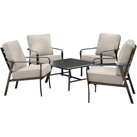 Hanover Cortino 5-Piece Commercial-Grade Patio Seating Set with 4 Cushioned Club Chairs and an Aluminum Slat-Top Coffee Table