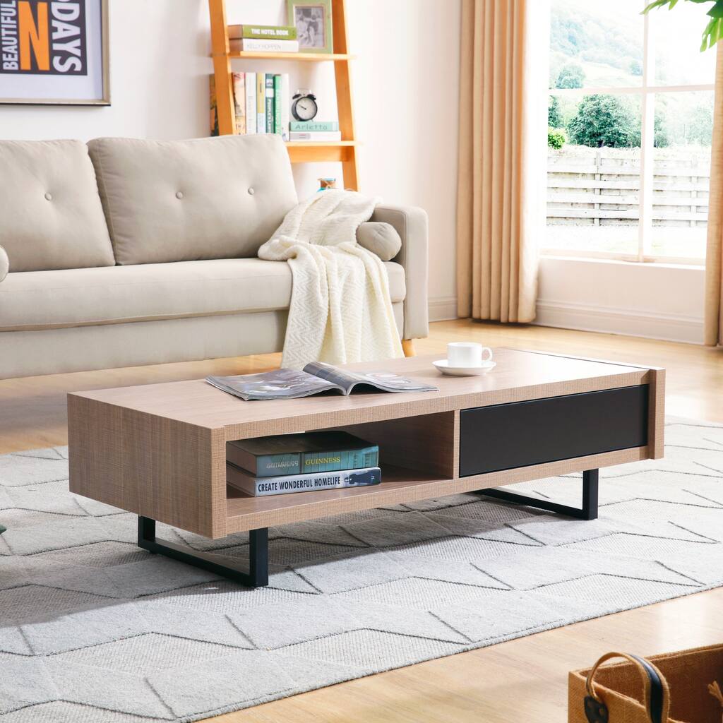 Mid-Century Modern Ash Living Room Coffee Table, Tan