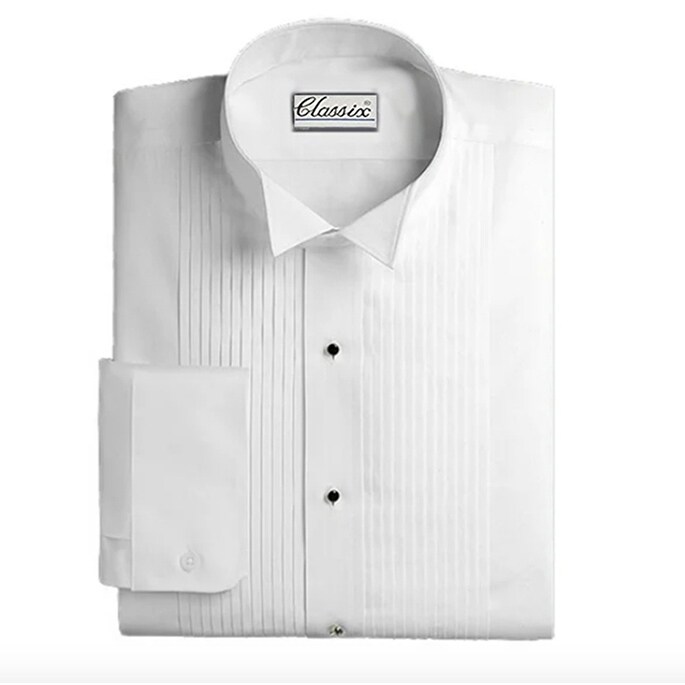 Mens Wing Collar 1//8 Pleats Formal Tuxedo Shirt