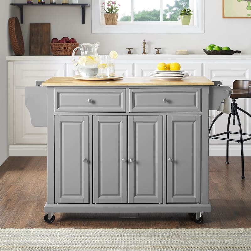 Crosley Natural Wood Top Kitchen Cart/Island In Vintage Grey - 51.5 "W x 18 "D x 34 "H