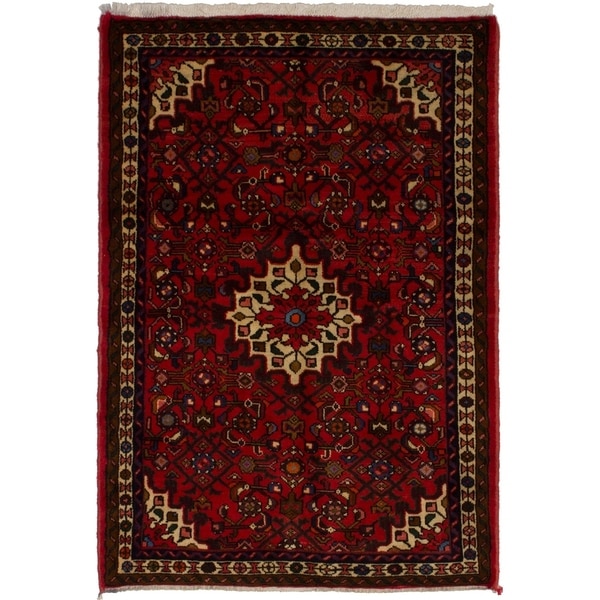 eCarpetGallery Hand-knotted Hosseinabad Red Wool Rug - 3'4 x 4'9