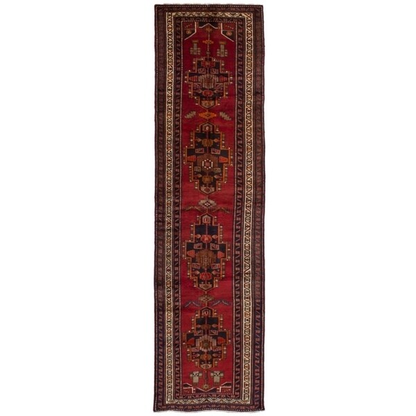 eCarpetGallery Hand-knotted Meshkin Red Wool Rug - 3'3 x 13'3