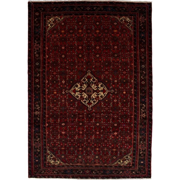 eCarpetGallery Hand-knotted Hosseinabad Red Wool Rug - 6'11 x 9'11