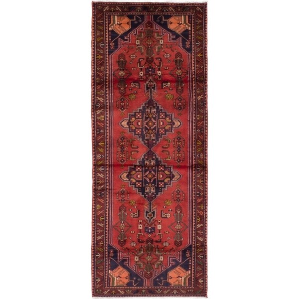 eCarpetGallery Hand-knotted Hamadan Red Wool Rug - 3'7 x 9'3
