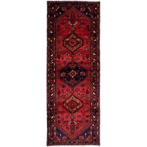 eCarpetGallery Hand-knotted Hamadan Red Wool Rug - 3'3 x 9'4