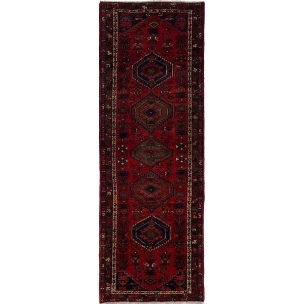 eCarpetGallery Hand-knotted Hamadan Red Wool Rug - 3'5 x 9'11