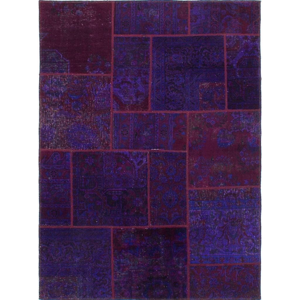 Hand-knotted Vogue Patch Indigo Wool Rug - 4'11" x 6'7"