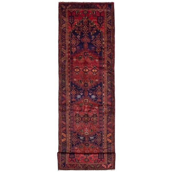 eCarpetGallery Hand-knotted Hamadan Dark Navy, Red Wool Rug - 3'7 x 13'5