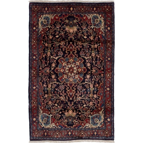 eCarpetGallery Hand-knotted Bijar Dark Navy, Red Wool Rug - 3'7 x 5'10