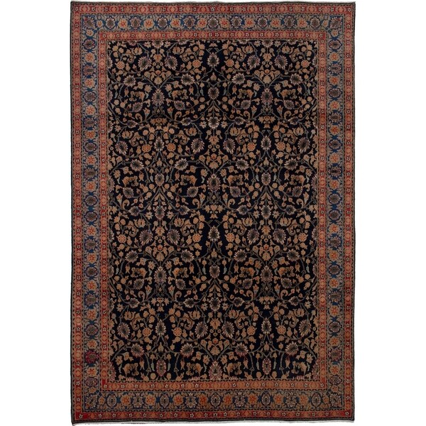 eCarpetGallery Hand-knotted Mood Birjand Dark Navy Wool Rug - 6'7 x 9'10