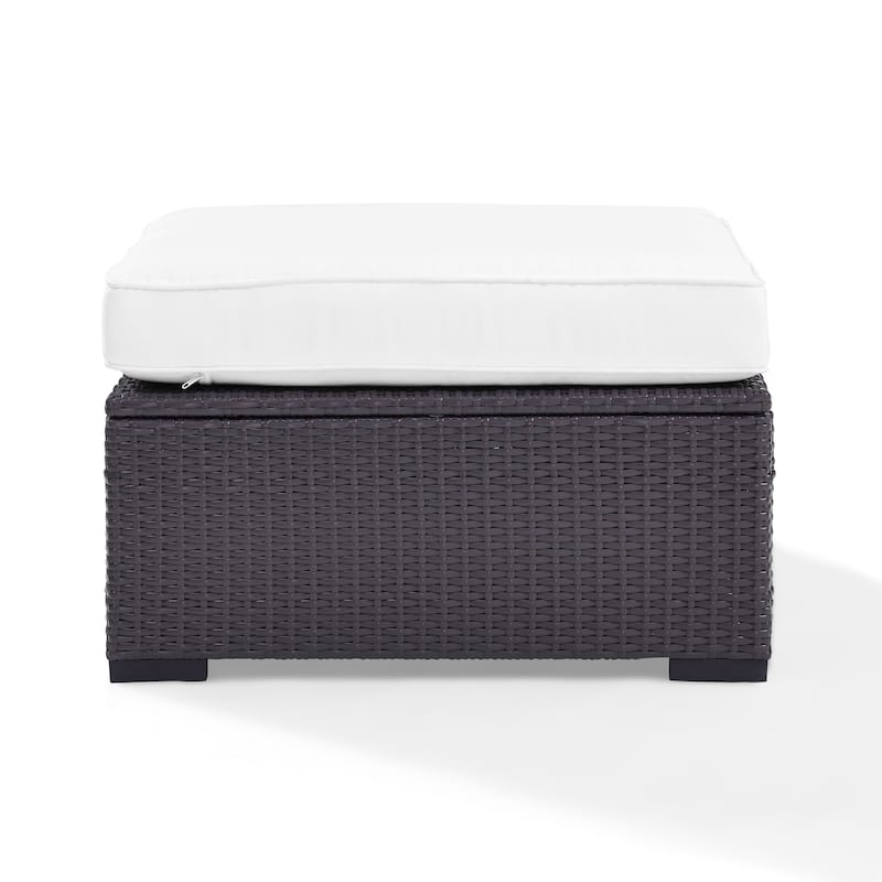 Crosley Furniture Biscayne Resin Wicker Ottoman with White Cushions