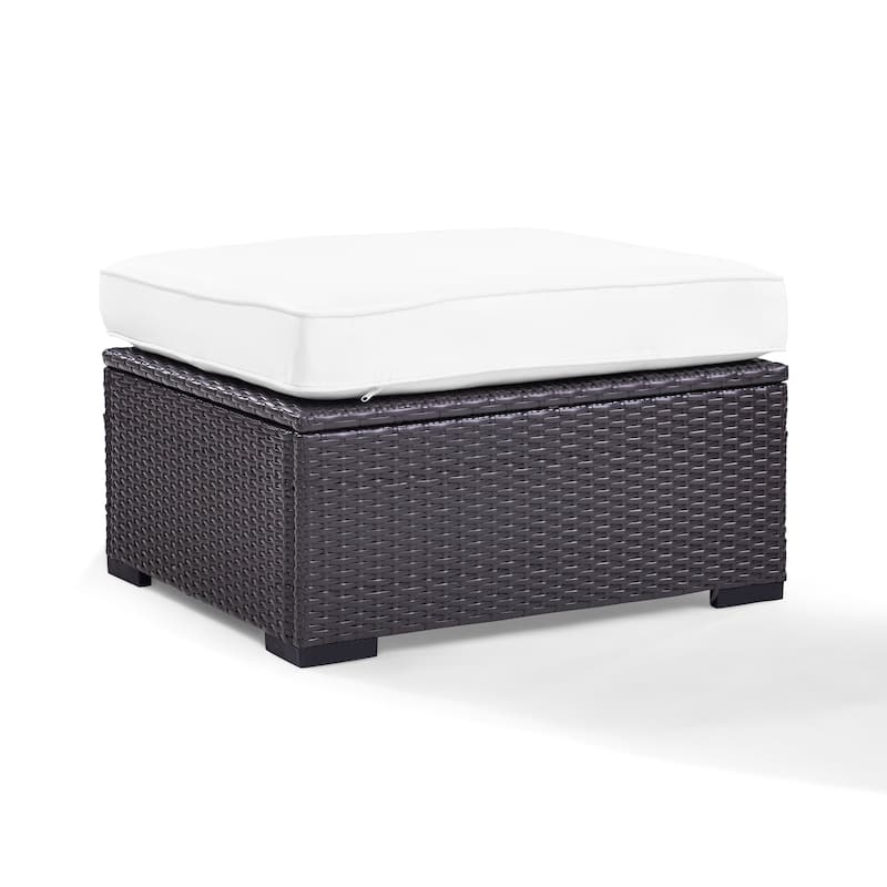 Crosley Furniture Biscayne Resin Wicker Ottoman with White Cushions