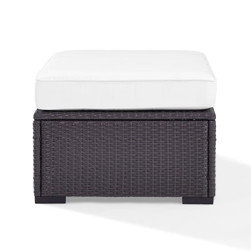 Crosley Furniture Biscayne Resin Wicker Ottoman with White Cushions