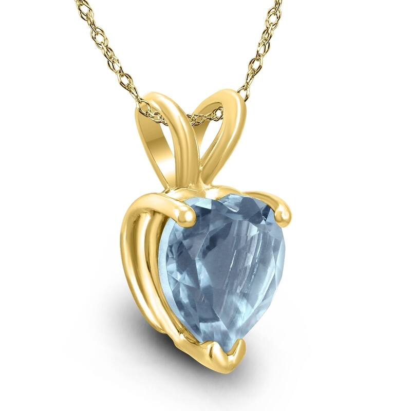 14K Yellow Gold 4MM Heart Aquamarine Pendant