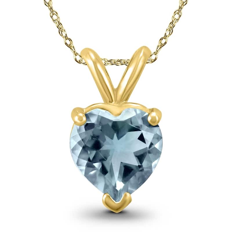 14K Yellow Gold 4MM Heart Aquamarine Pendant