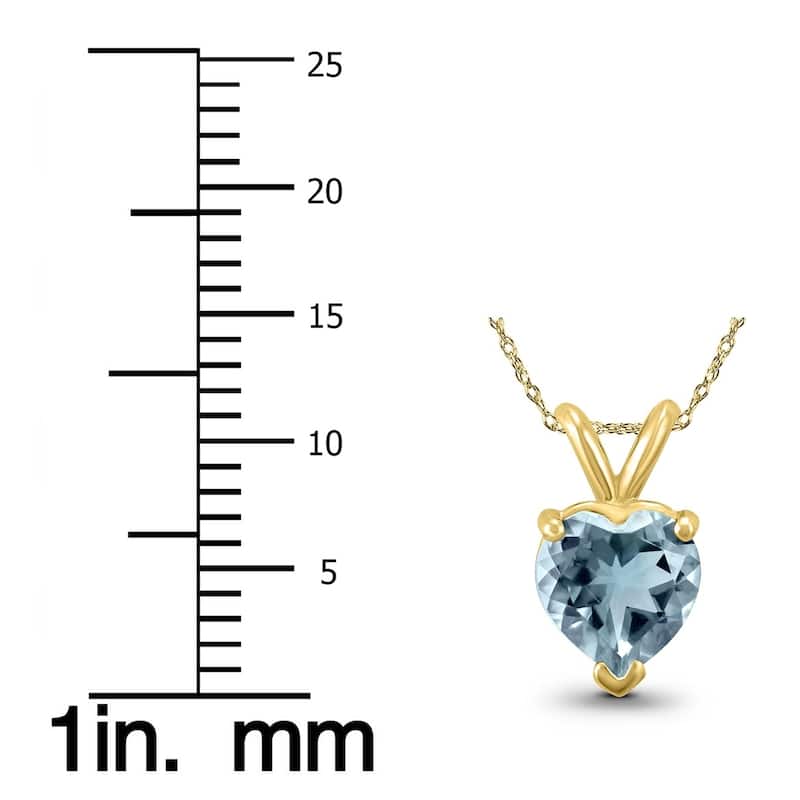 14K Yellow Gold 4MM Heart Aquamarine Pendant