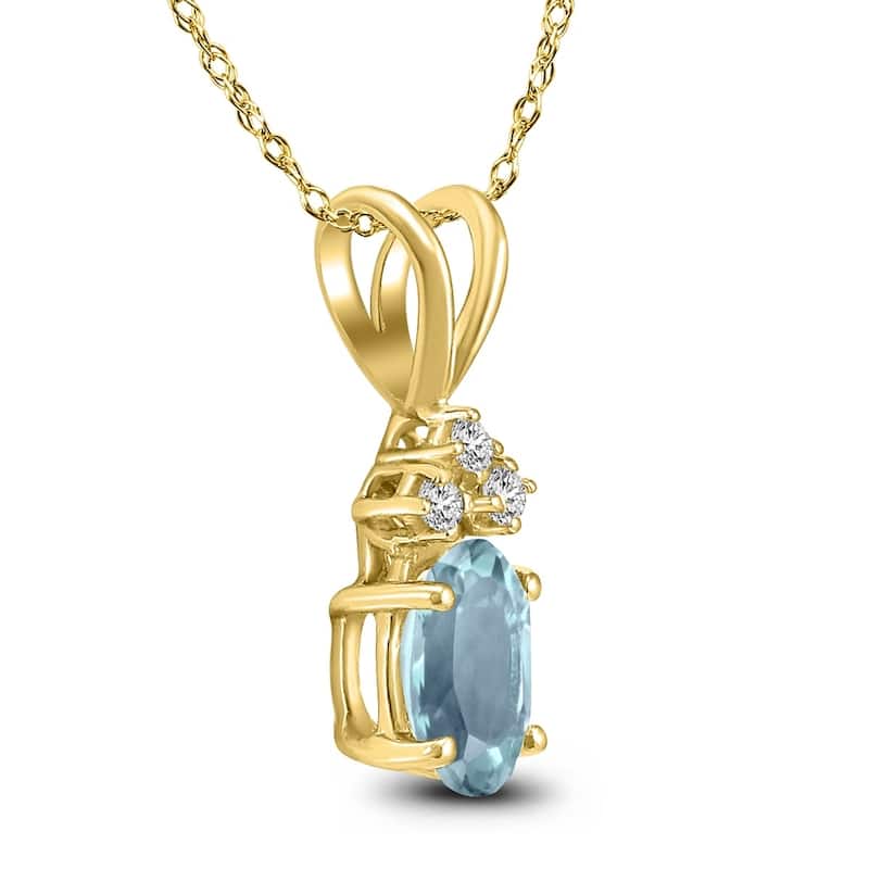 14K White Gold 5x3MM Oval Aquamarine and Diamond Pendant