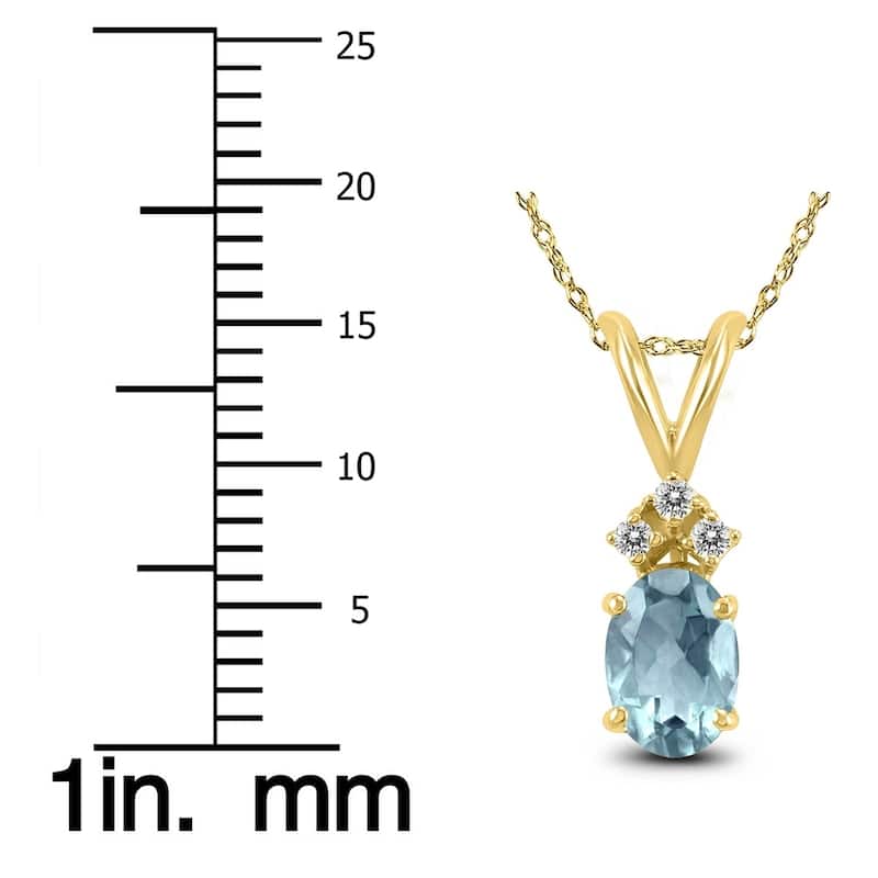 14K White Gold 5x3MM Oval Aquamarine and Diamond Pendant