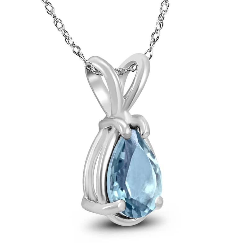 14K White Gold 5x3MM Pear Aquamarine Pendant