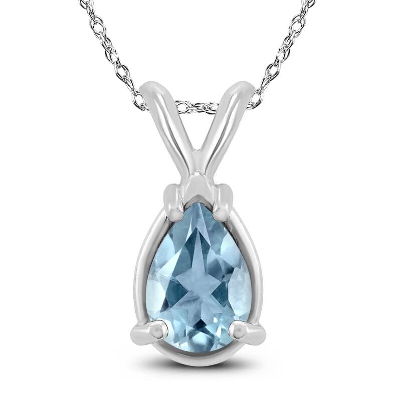 14K White Gold 5x3MM Pear Aquamarine Pendant